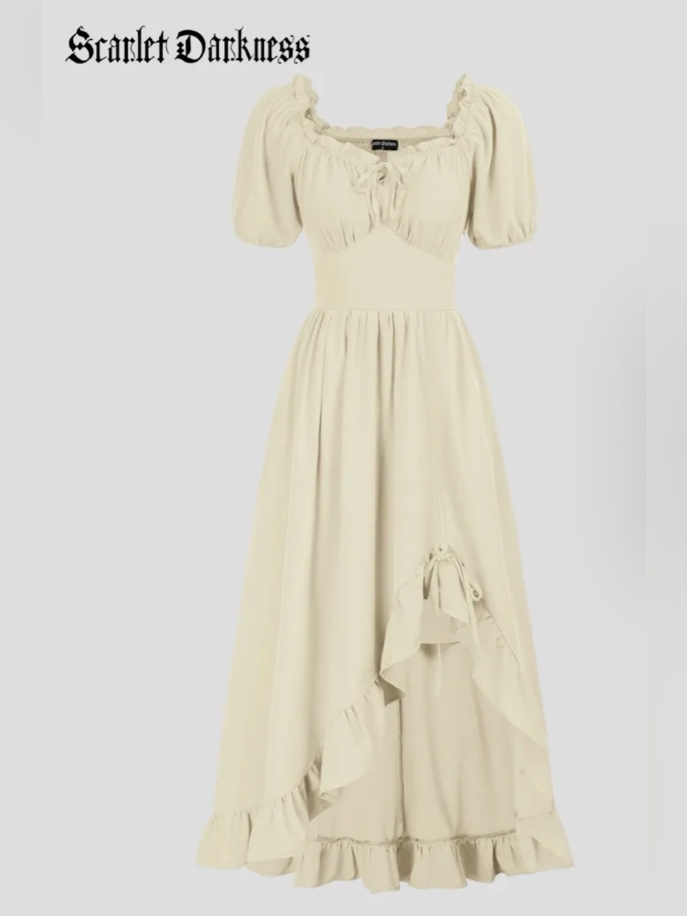 Scarlet Darkness Cream Renaissance Cottagecore Puff Sleeve Maxi Dress Size Small